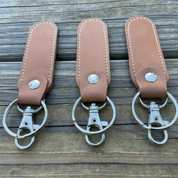 Handmade Key chains Genuine Leather Double Sided Keys Holder Keychains Set of 3 - Picture 6 of 11